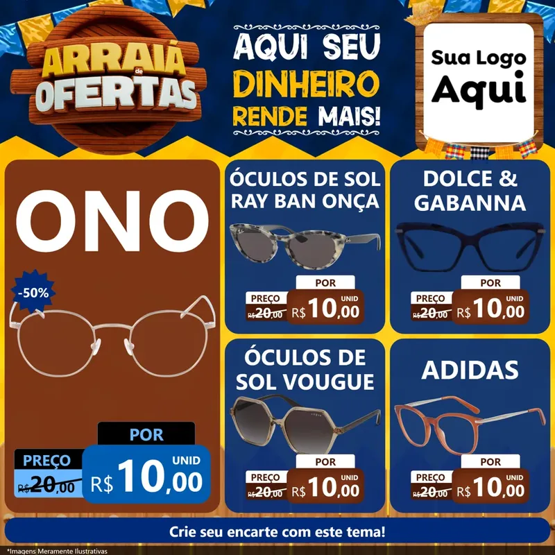 Modelo de Rede Social para Feed Facebook com o tema Arraiá de Ofertas - Junina para Óticas