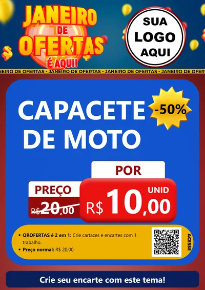 Modelo de Cartaz para Cartaz A4 Vertical com o tema Janeiro de Ofertas É Aqui! para Moto peças
