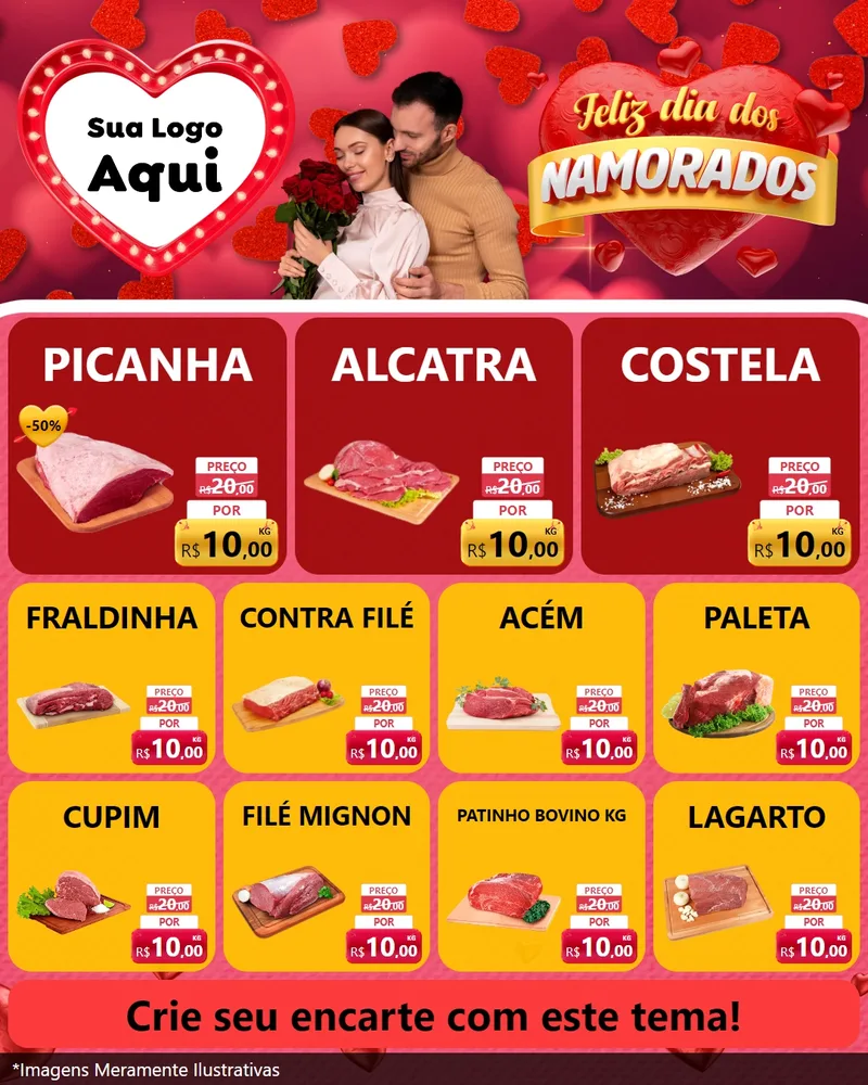 Modelo de Rede Social para Feed Instagram com o tema Feliz Dia Dos Namorados para Açougue