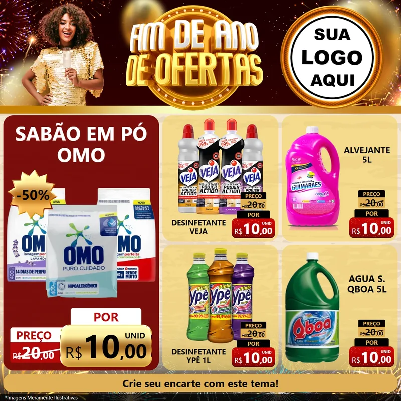 Modelo de Rede Social para Feed Facebook com o tema Fim de Ano de Ofertas para Produtos de Limpeza
