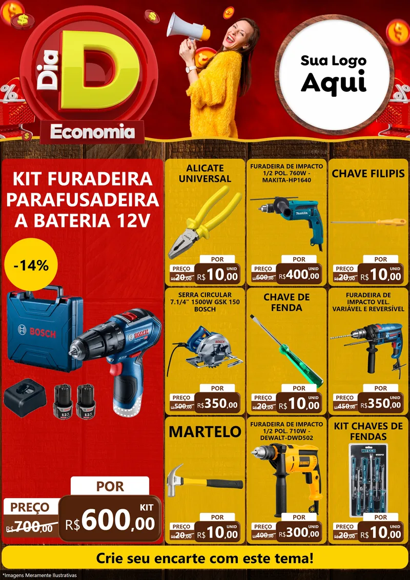 Modelo de Encarte para Encarte A4 Vertical com o tema Dia D Economia para Maquinas e Ferramentas