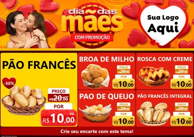 Modelo de Encarte para Encarte A4 Horizontal com o tema Dia das Mães com Promoção para Padaria
