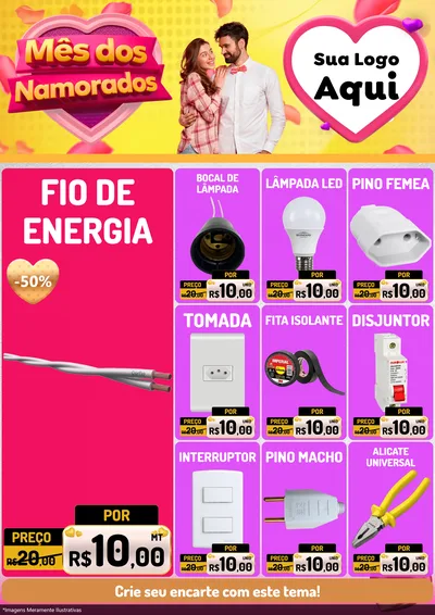 Modelo de Encarte para Encarte A4 Vertical com o tema Mês dos Namorados para Materiais Elétricos