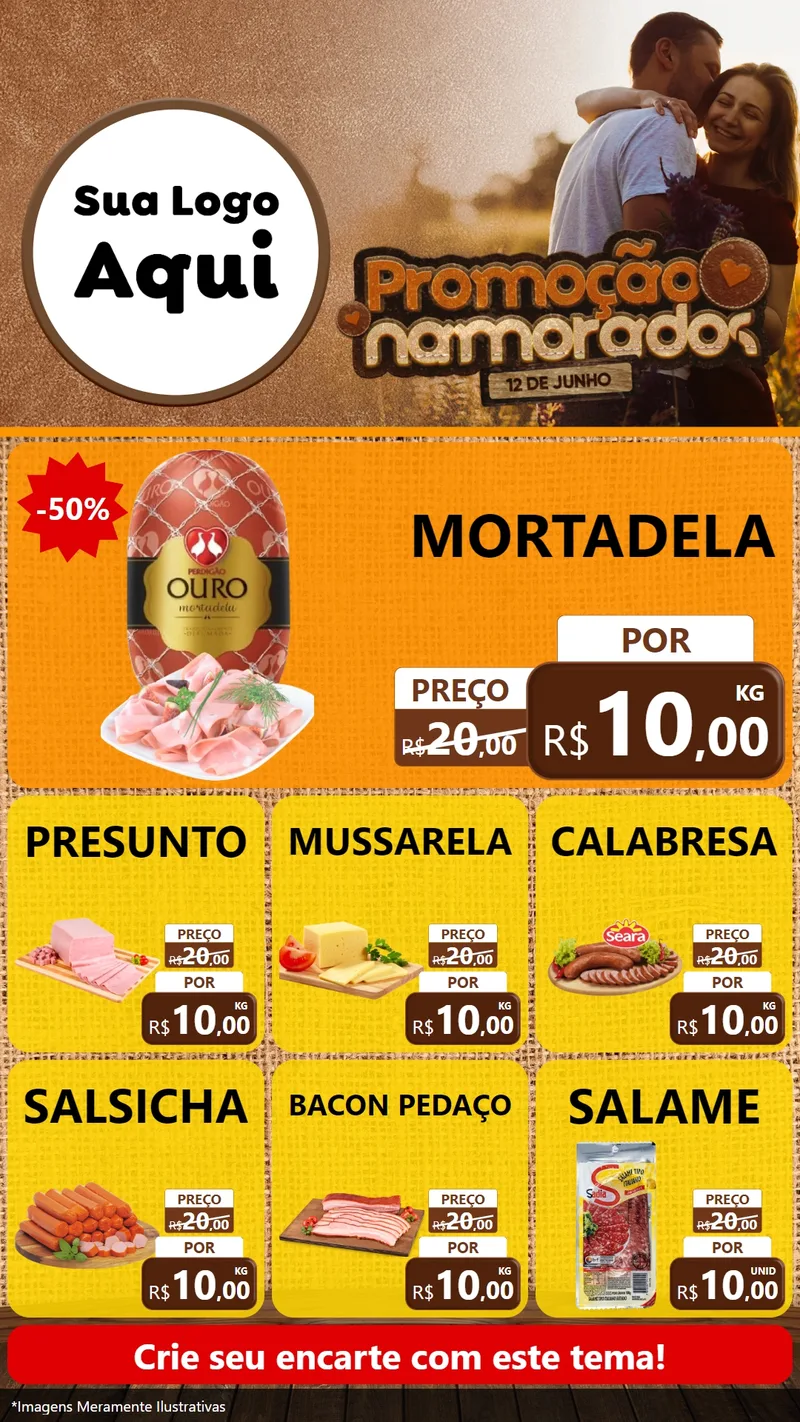 Modelo de Rede Social para Stories com o tema Promoção Namorados para Frios e Laticínios
