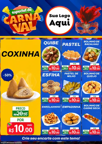 Modelo de Encarte para Encarte A4 Vertical com o tema Especial de Carnaval para Salgadaria