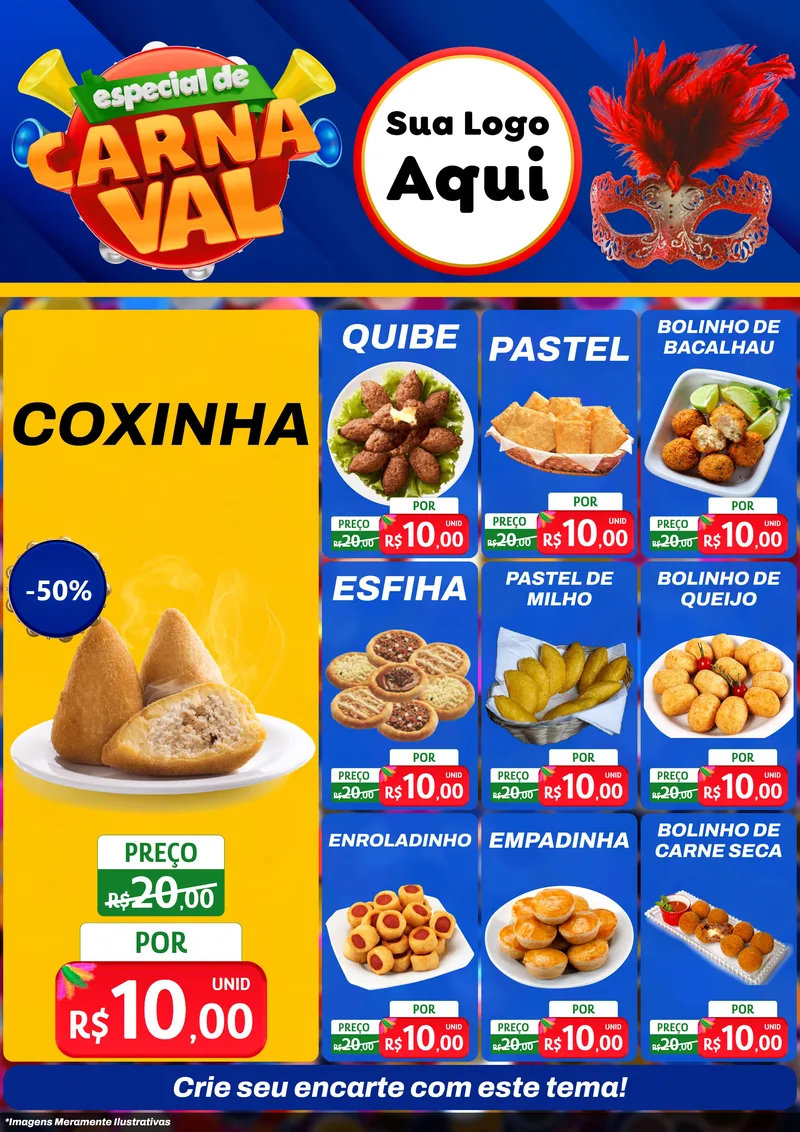 Modelo de Encarte para Encarte A4 Vertical com o tema Especial de Carnaval para Salgadaria