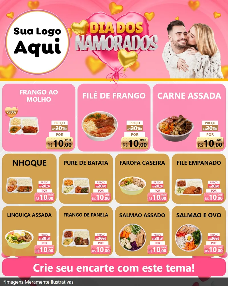 Modelo de Rede Social para Feed Instagram com o tema Dia dos Namorados para Restaurante