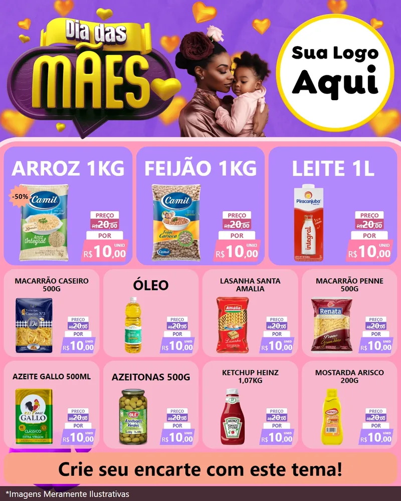Modelo de Rede Social para Feed Instagram com o tema Dia das Mães para Supermercado