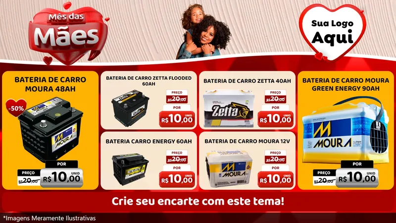 Modelo de TV para TV Horizontal com o tema Mês das Mães para Baterias Elétricas