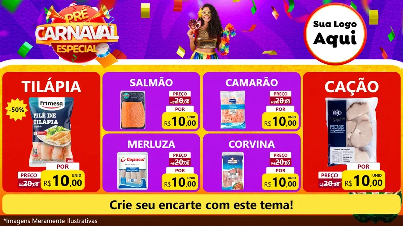 Modelo de TV para TV Horizontal com o tema Pré-Carnaval Especial para Peixaria