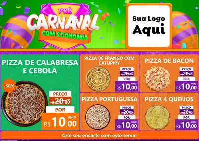 Modelo de Encarte para Encarte A4 Horizontal com o tema Pré-Carnaval Com Economia para Pizzaria