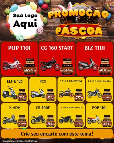 Modelo de Rede Social para Feed Instagram com o tema Promoção Páscoa para Concessionaria de Motos