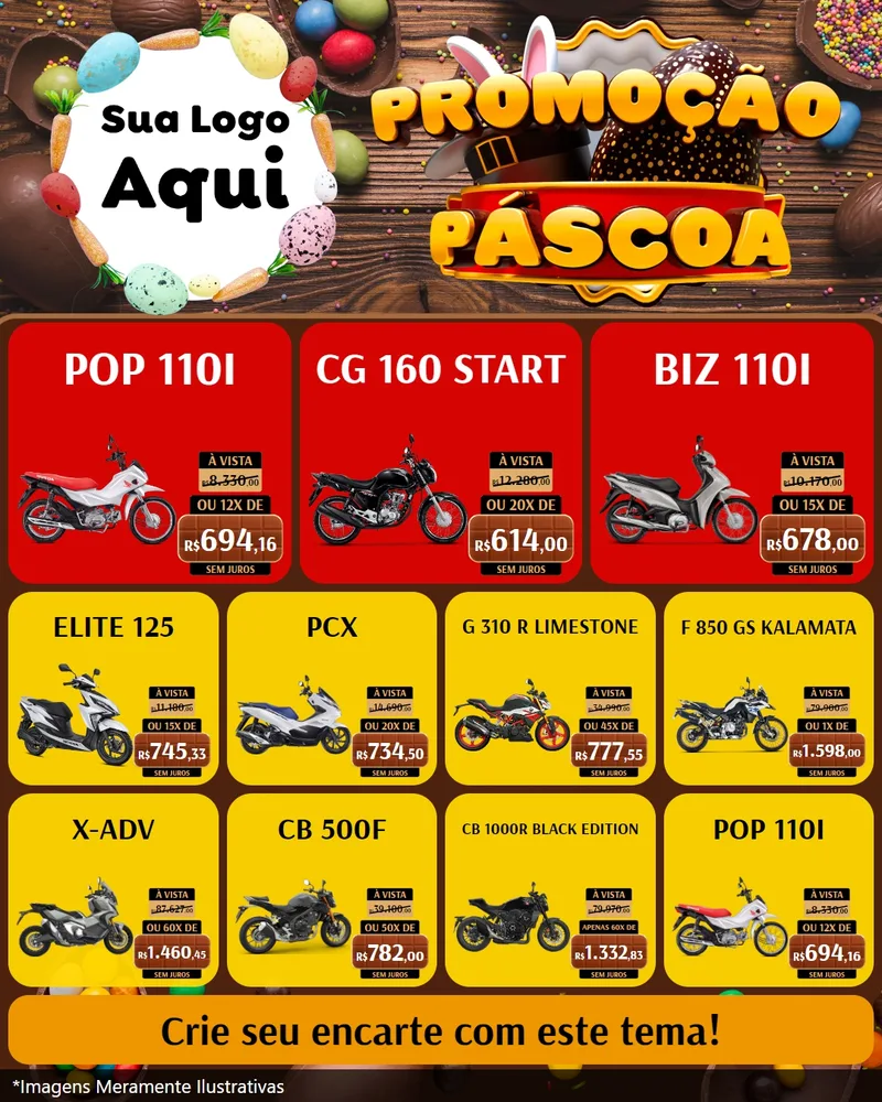 Modelo de Rede Social para Feed Instagram com o tema Promoção Páscoa para Concessionaria de Motos