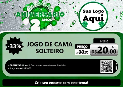 Modelo de Cartaz para Cartaz A4 Horizontal com o tema Promoção de Aniversário - 2 Anos para Cama, Mesa e Banho