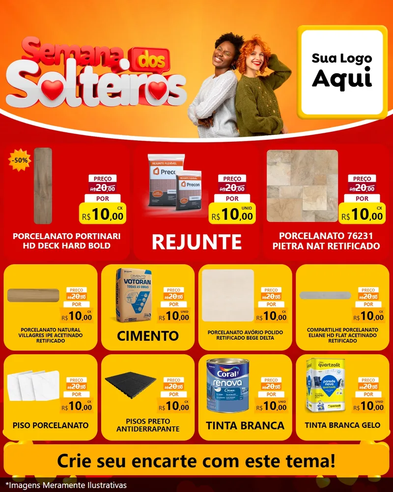 Modelo de Rede Social para Feed Instagram com o tema Semana dos Solteiros para Pisos e revestimentos