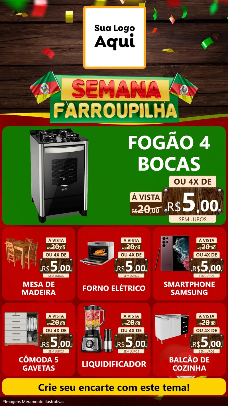 Modelo de Rede Social para Stories com o tema Semana Farroupilha para Móveis e Eletro