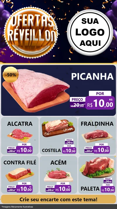 Modelo de Rede Social para Stories com o tema Ofertas de Réveillon para Açougue
