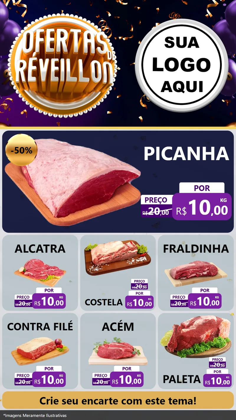 Modelo de Rede Social para Stories com o tema Ofertas de Réveillon para Açougue