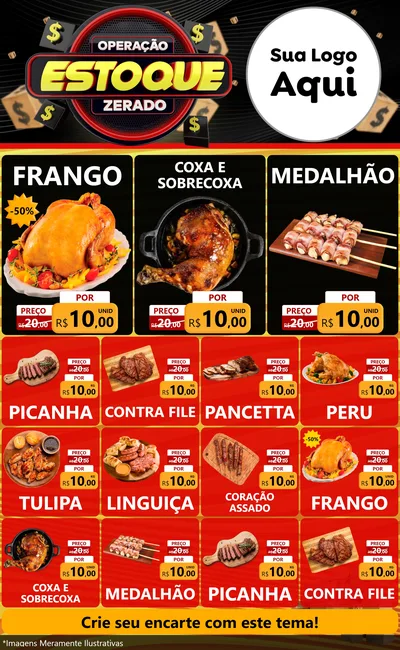 Modelo de Encarte para Encarte Grande com o tema Operação Estoque Zerado para Assados