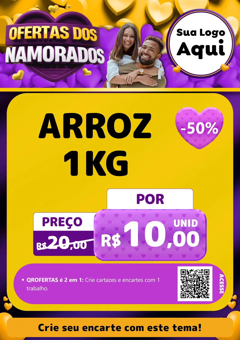Modelo de Cartaz para Cartaz A4 Vertical com o tema Oferta Dos Namorados para Supermercado