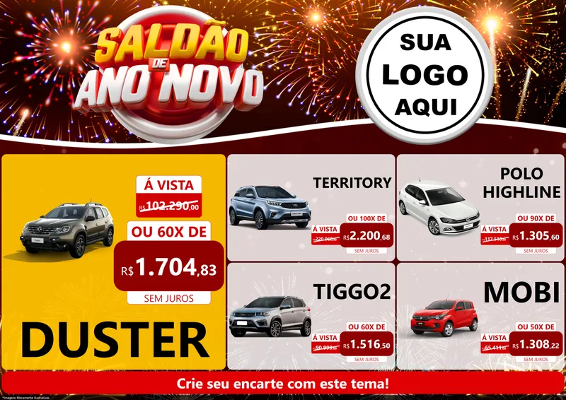 Modelo de Encarte para Encarte A4 Horizontal com o tema Saldão de Ano Novo para Concessionaria de Carros