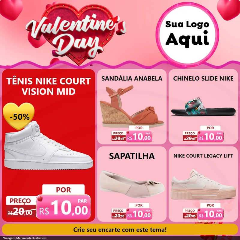 Modelo de Rede Social para Feed Facebook com o tema Valentine's Day para Calçados