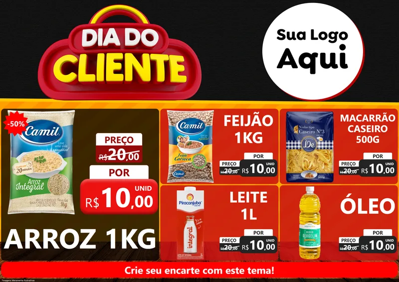 Modelo de Encarte para Encarte A4 Horizontal com o tema Dia do Cliente para Supermercado
