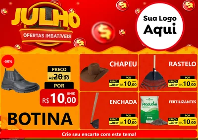 Modelo de Encarte para Encarte A4 Horizontal com o tema Julho Ofertas Imbatíveis para Agropecuária