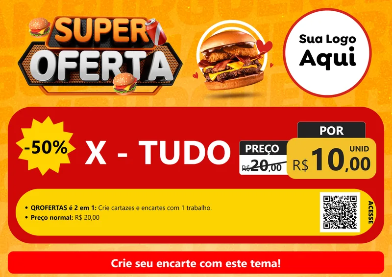 Modelo de Cartaz para Cartaz A4 Horizontal com o tema Super Oferta - Lanches para Hamburgueria