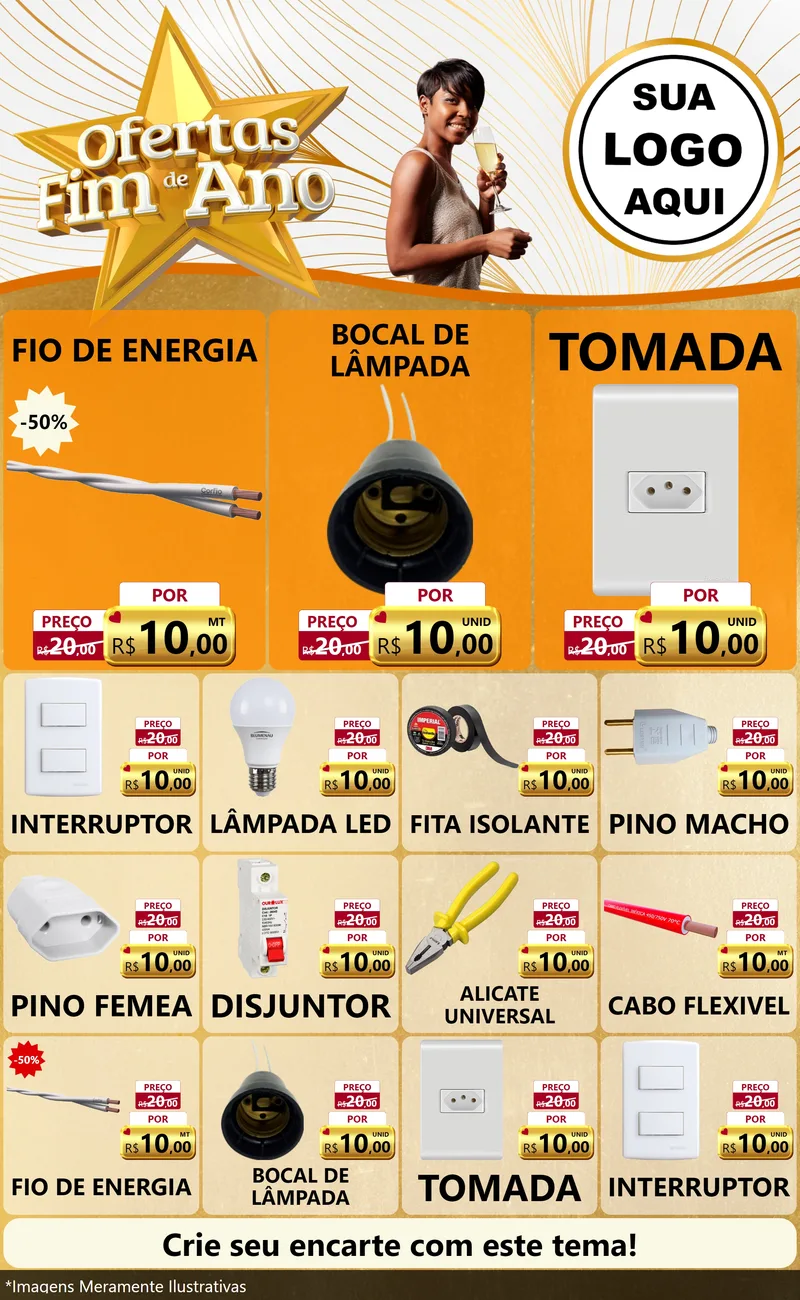 Modelo de Encarte para Encarte Grande com o tema Ofertas Fim de Ano para Materiais Elétricos
