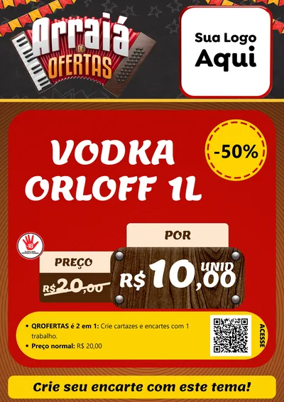 Modelo de Cartaz para Cartaz A4 Vertical com o tema Arraiá de Ofertas - Junina para Distribuidora de bebidas