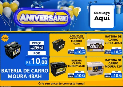 Modelo de Encarte para Encarte A4 Horizontal com o tema Aniversário para Baterias Elétricas