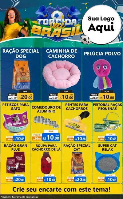 Modelo de Encarte para Encarte Grande com o tema Torcida Vai Brasil - Copa para Pet Shop