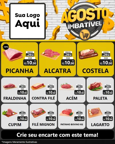 Modelo de Rede Social para Feed Instagram com o tema Agosto imbatível para Açougue