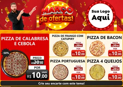 Modelo de Encarte para Encarte A4 Horizontal com o tema Março de Ofertas! para Pizzaria
