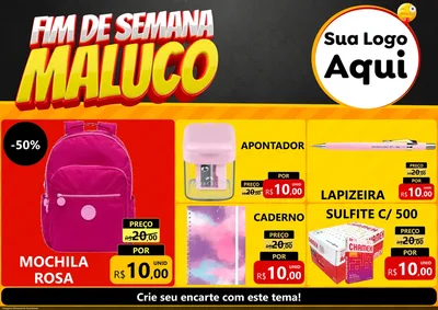 Modelo de Encarte para Encarte A4 Horizontal com o tema Final de Semana Maluco para Papelaria