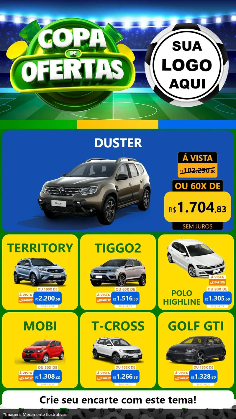 Modelo de Rede Social para Stories com o tema Copa de Ofertas para Concessionaria de Carros