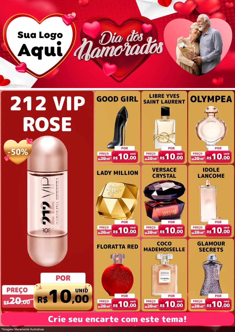 Modelo de Encarte para Encarte A4 Vertical com o tema Dia Dos Namorados para Perfumes