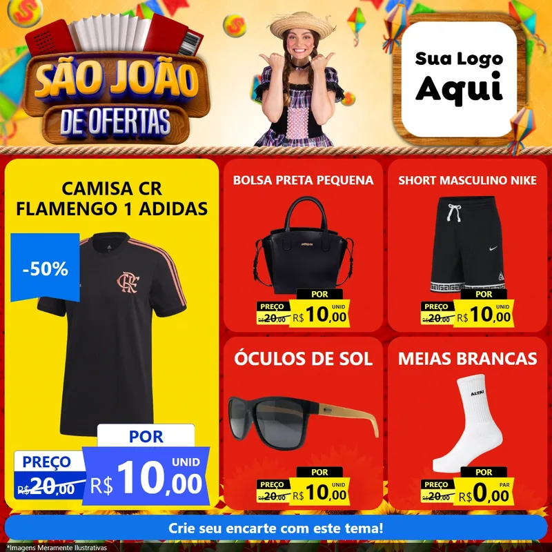 Modelo de Rede Social para Feed Facebook com o tema São João de Ofertas para Roupas e acessórios