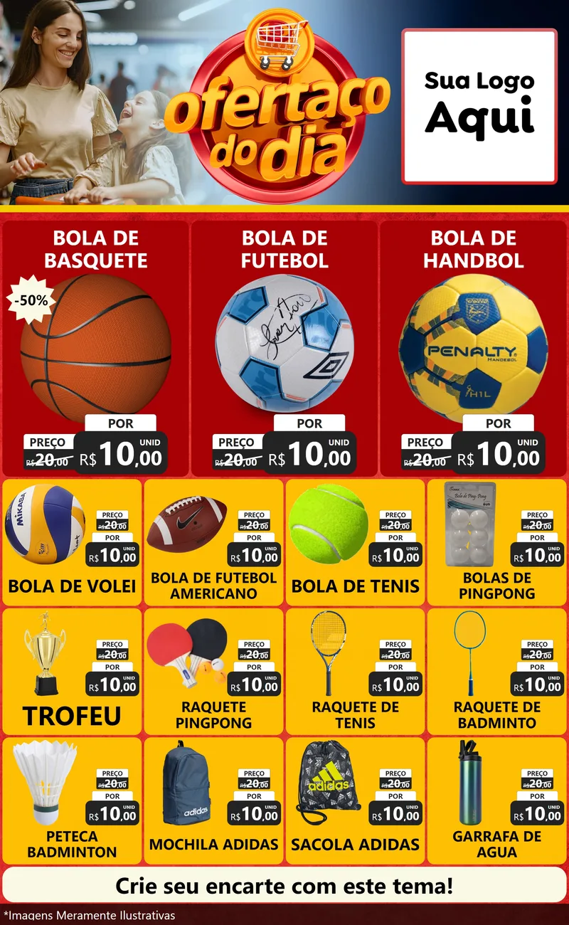 Modelo de Encarte para Encarte Grande com o tema Ofertaço Do Dia para Artigos Esportivos