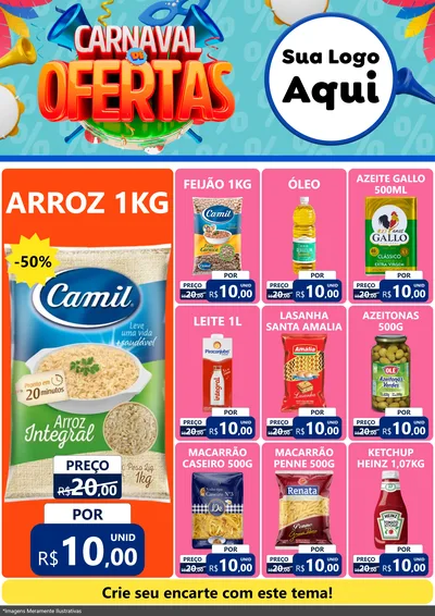 Modelo de Encarte para Encarte A4 Vertical com o tema Carnaval de Ofertas para Supermercado