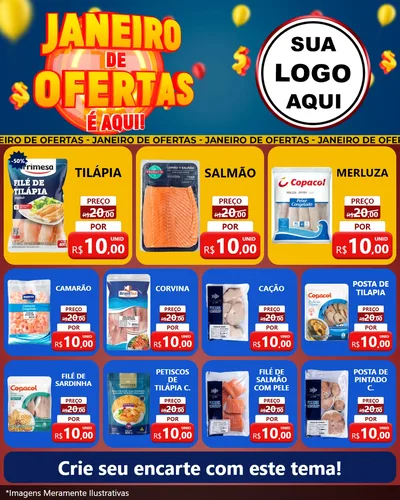 Modelo de Rede Social para Feed Instagram com o tema Janeiro de Ofertas É Aqui! para Peixaria