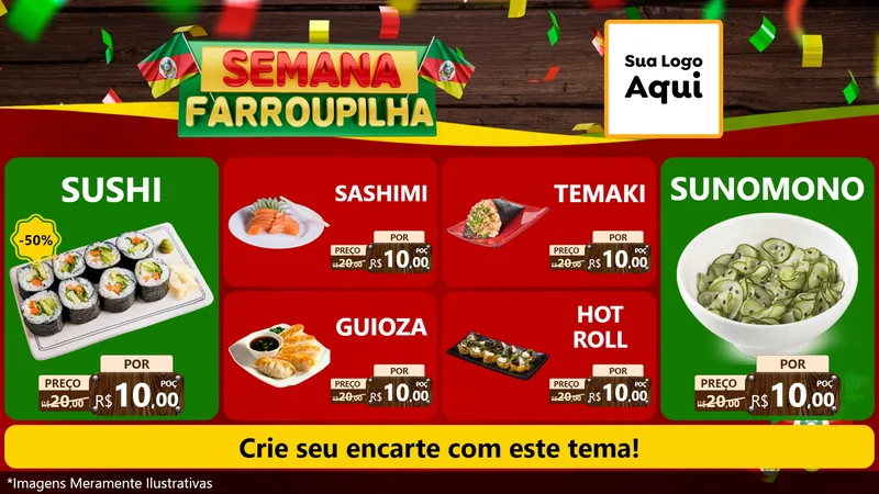 Modelo de TV para TV Horizontal com o tema Semana Farroupilha para Comida japonesa