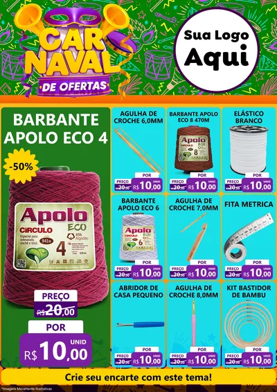 Modelo de Encarte para Encarte A4 Vertical com o tema Carnaval de Ofertas para Armarinho e Aviamentos