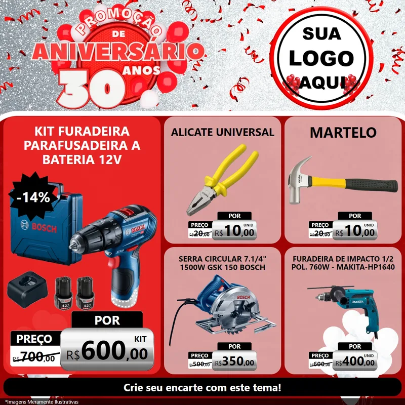 Modelo de Rede Social para Feed Facebook com o tema Promoção de Aniversário - 30 Anos para Maquinas e Ferramentas