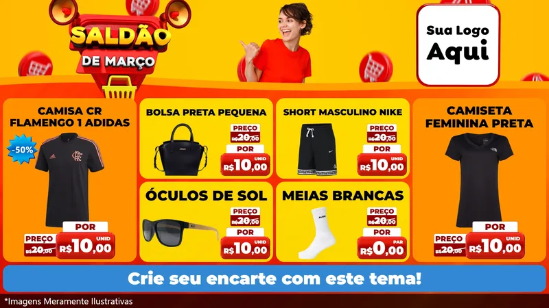 Modelo de TV para TV Horizontal com o tema Saldão de Março para Roupas e acessórios