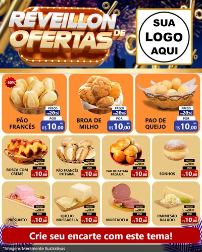 Modelo de Rede Social para Feed Instagram com o tema Réveillon de Ofertas para Padaria