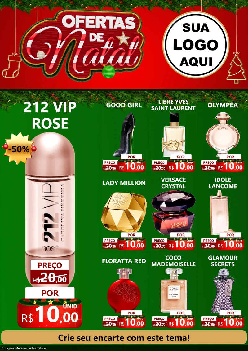 Modelo de Encarte para Encarte A4 Vertical com o tema Ofertas de Natal para Perfumes