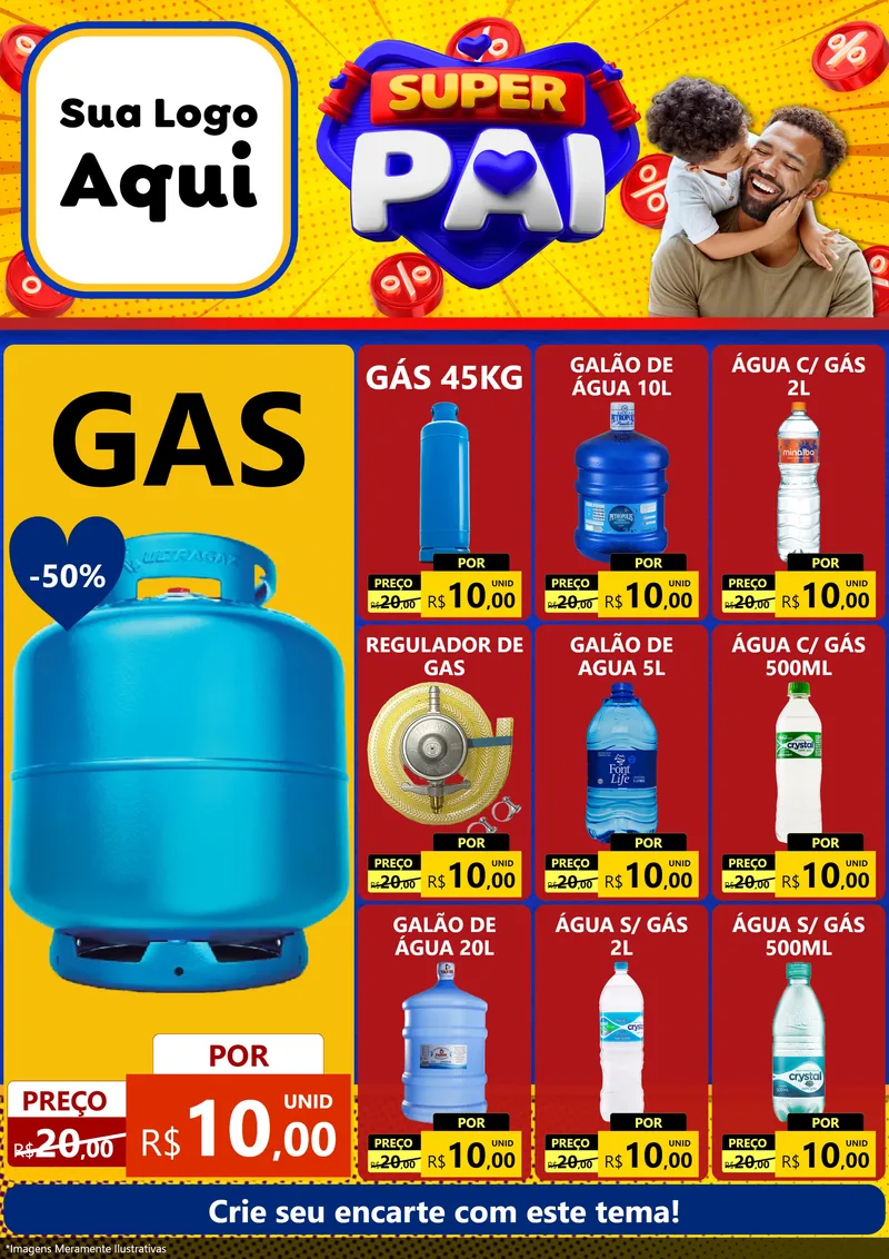 Modelo de Encarte para Encarte A4 Vertical com o tema Super Pai para Água e gás