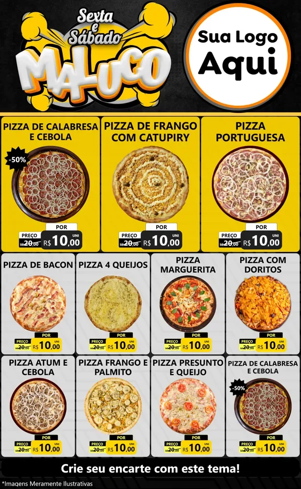 Modelo de Encarte para Encarte Grande com o tema Sexta e Sábado Maluco para Pizzaria